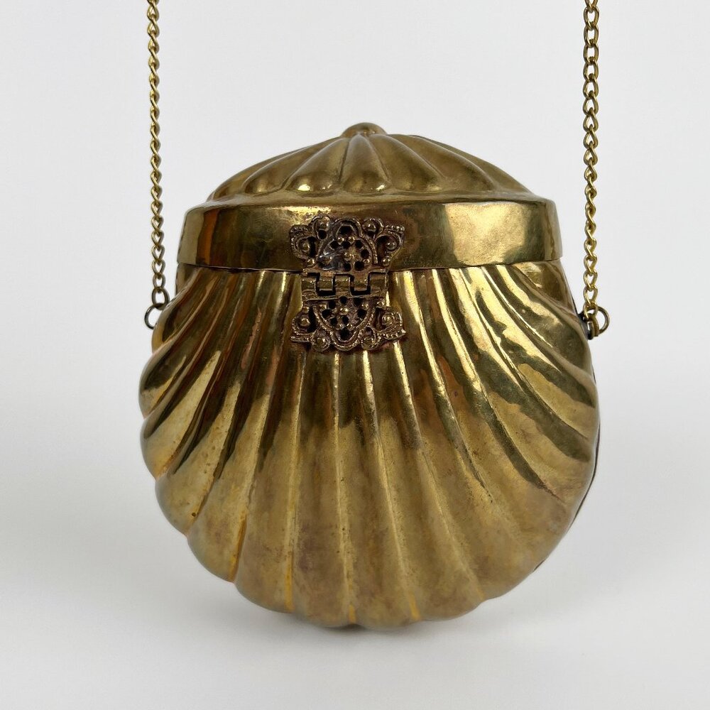 Antique Vintage 1920s Art Deco Nouveau Gold Brass Clam Shell Purse Royal Regency - Picture 4 of 4